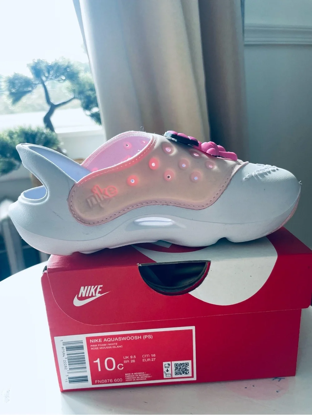 Nike Kids Pink Slip-On Sandal with Flower Charms